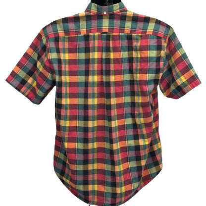 Lee Sanforized Vintage 80s Plaid Button Front Shirt Medium USA Mens Red Green