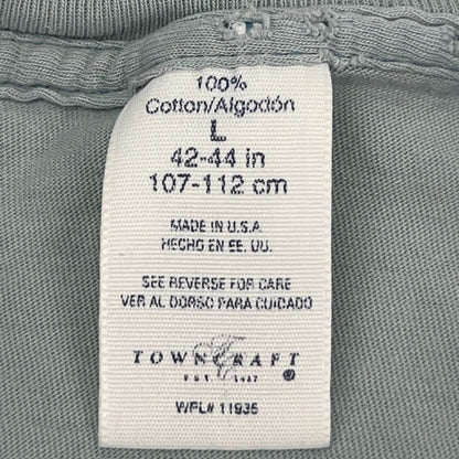 Vintage 90s Distressed TownCraft T Shirt L Large Green USA Made Blank Pocket Tee