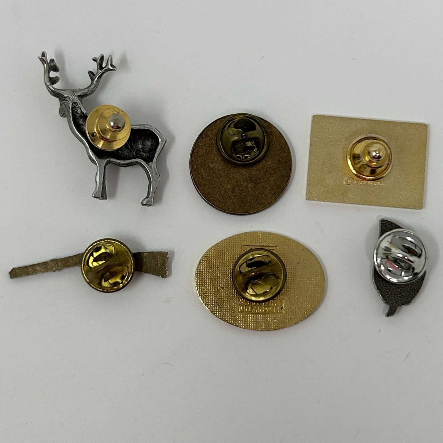 Lot of 6 Vintage Hunting Shooting Hat Lapel Pins Pinback Buttons Elk Deer Hunter