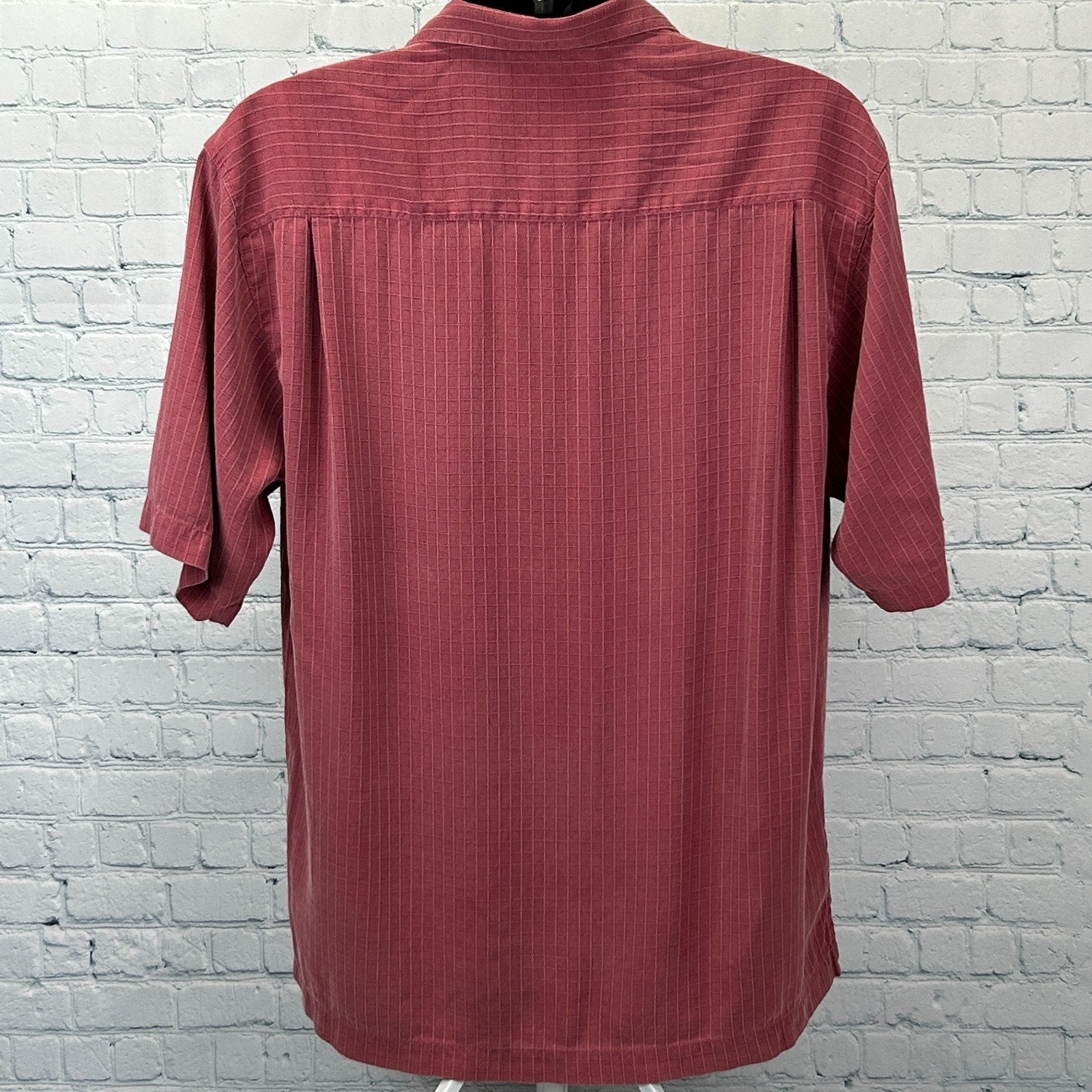 Tommy Bahama Hawaiian Camp Shirt Check Grid Button Front Pocket Silk Red L Large - Neon Vintage