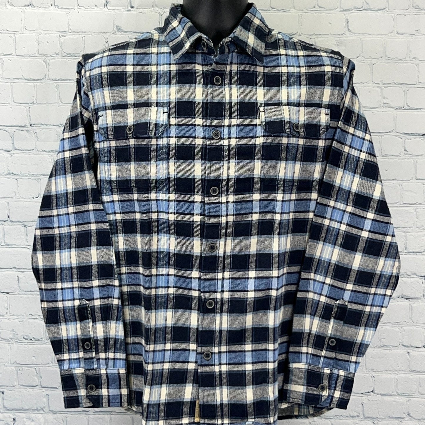 JACHS Brawny Flannel Button Front Shirt Western Cowboy SS Blue Plaid M Medium