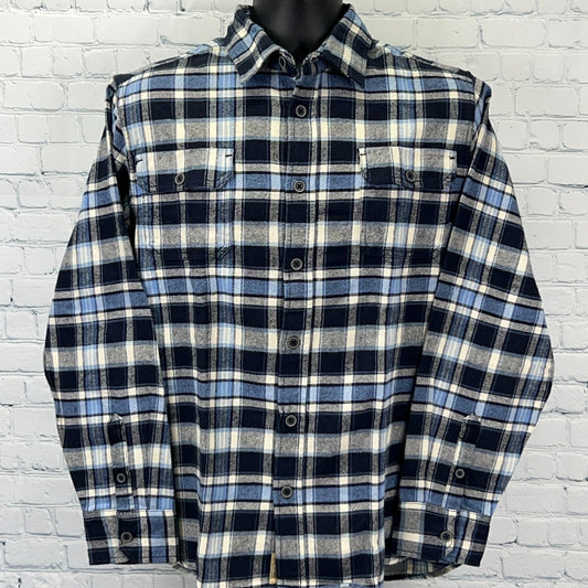 JACHS Brawny Flannel Button Front Shirt Western Cowboy SS Blue Plaid M Medium