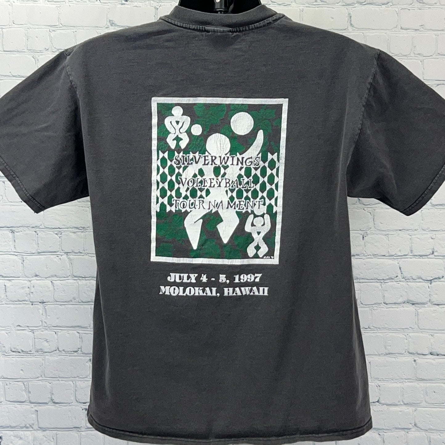 Vintage 90s Silverwings Volleyball Tournament T Shirt Molokai USA Black L Large