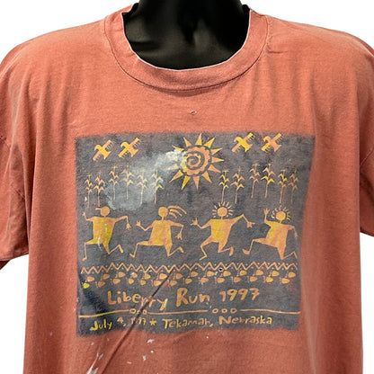 Vintage 90s Distressed Liberty Run T Shirt Tekamah Nebraska Orange XL X-Large