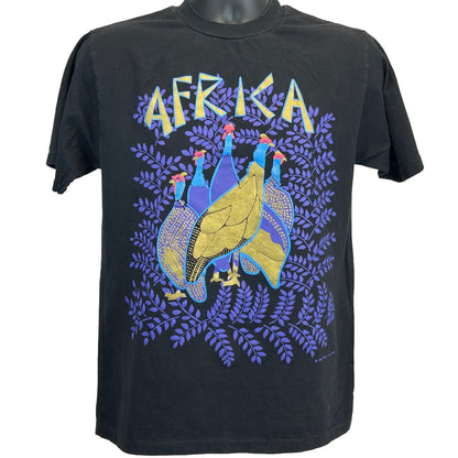 Vintage African Helmeted Guineafowl T Shirt Mens Medium Africa Ground Bird Black