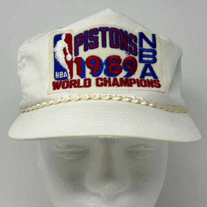 Vintage Detroit Pistons 1989 Champions Baseball Hat Cap NBA Rope Strapback White