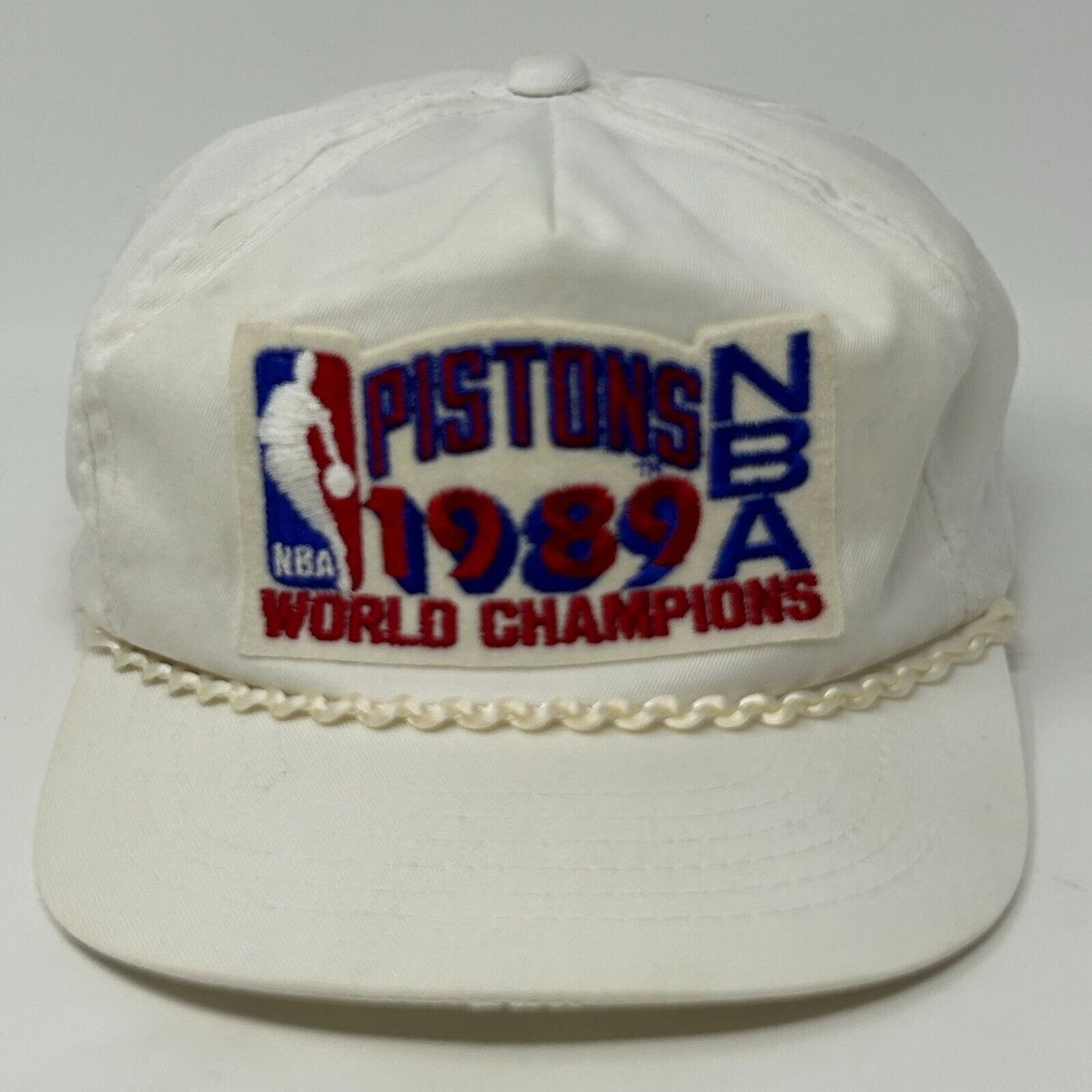 Vintage Detroit Pistons 1989 Champions Baseball Hat Cap NBA Rope Strapback White