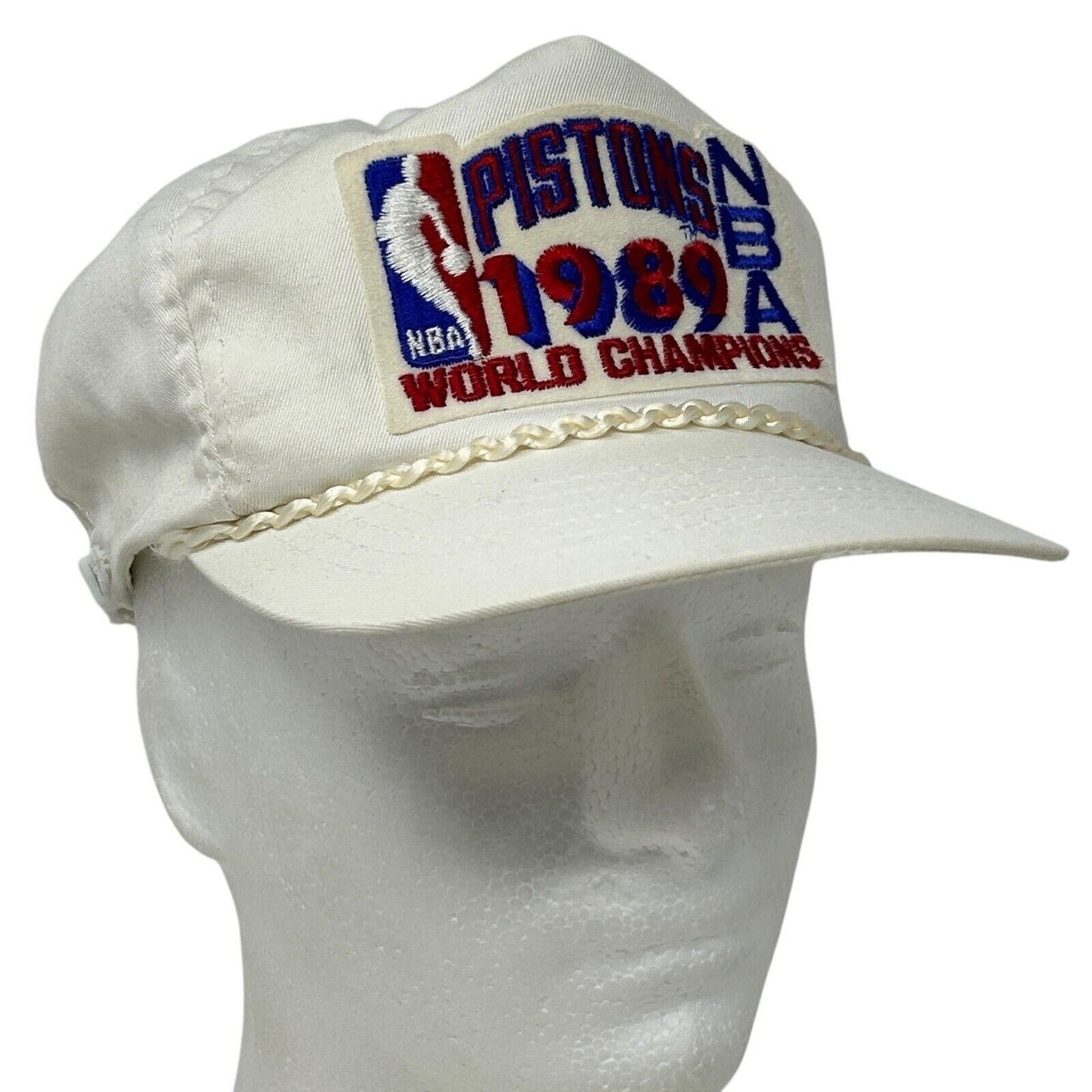 Vintage Detroit Pistons 1989 Champions Baseball Hat Cap NBA Rope Strapback White