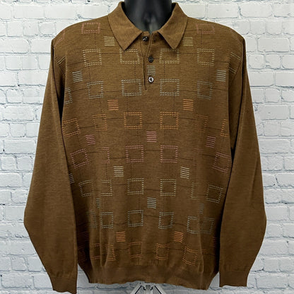 Vintage 90s St Croix Shop Wool Blend Polo Sweater Geometric Brown Mens L Large