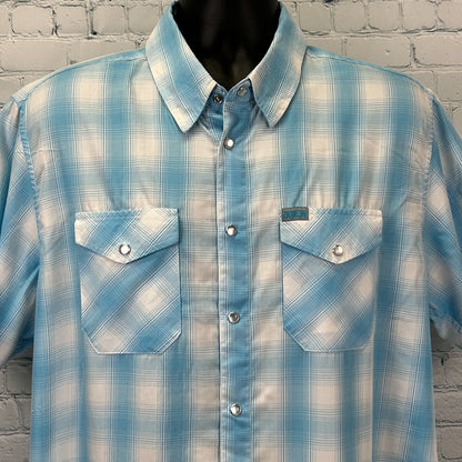 Dixxon Flannel Co Bel Air Pearl Snap Button Front Shirt SS Plaid Blue XL X-Large