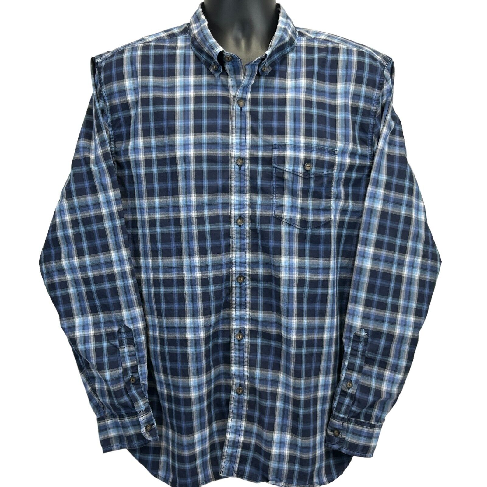 Lucky Brand Plaid Button Front Shirt Blue Long Sleeve Pocket Mens L La Neon Vintage Lucky Brand Plaid Button Front Shirt Blue Long Sleeve Pocket Mens L La Neon Vintage