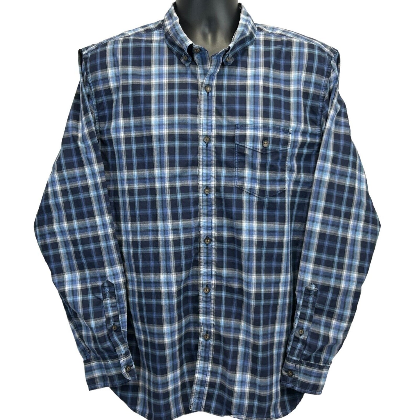 Camisa a cuadros con botones en la parte delantera y bolsillo grande de manga larga para hombre de Lucky Brand azul