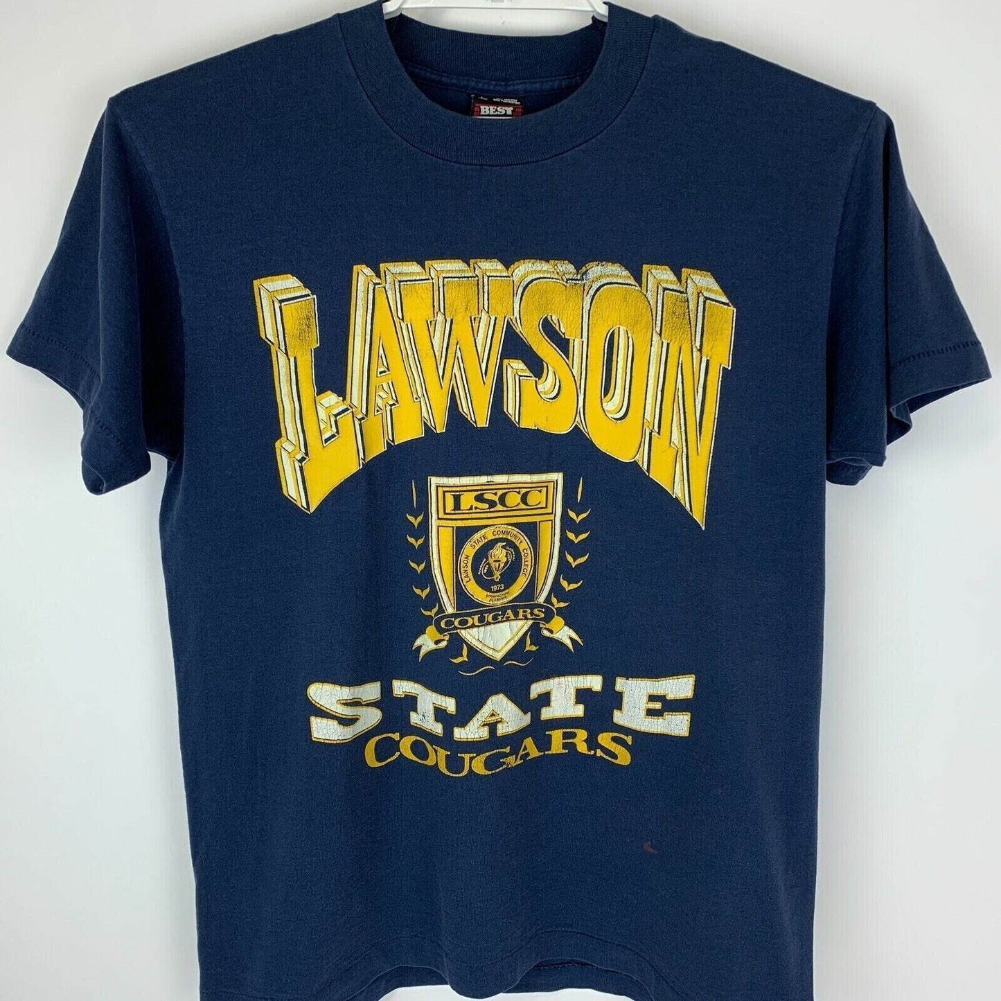 Camiseta vintage de los Lawson State Cougars, talla grande, LSCC College, Alabama, años 90, para hombre, azul