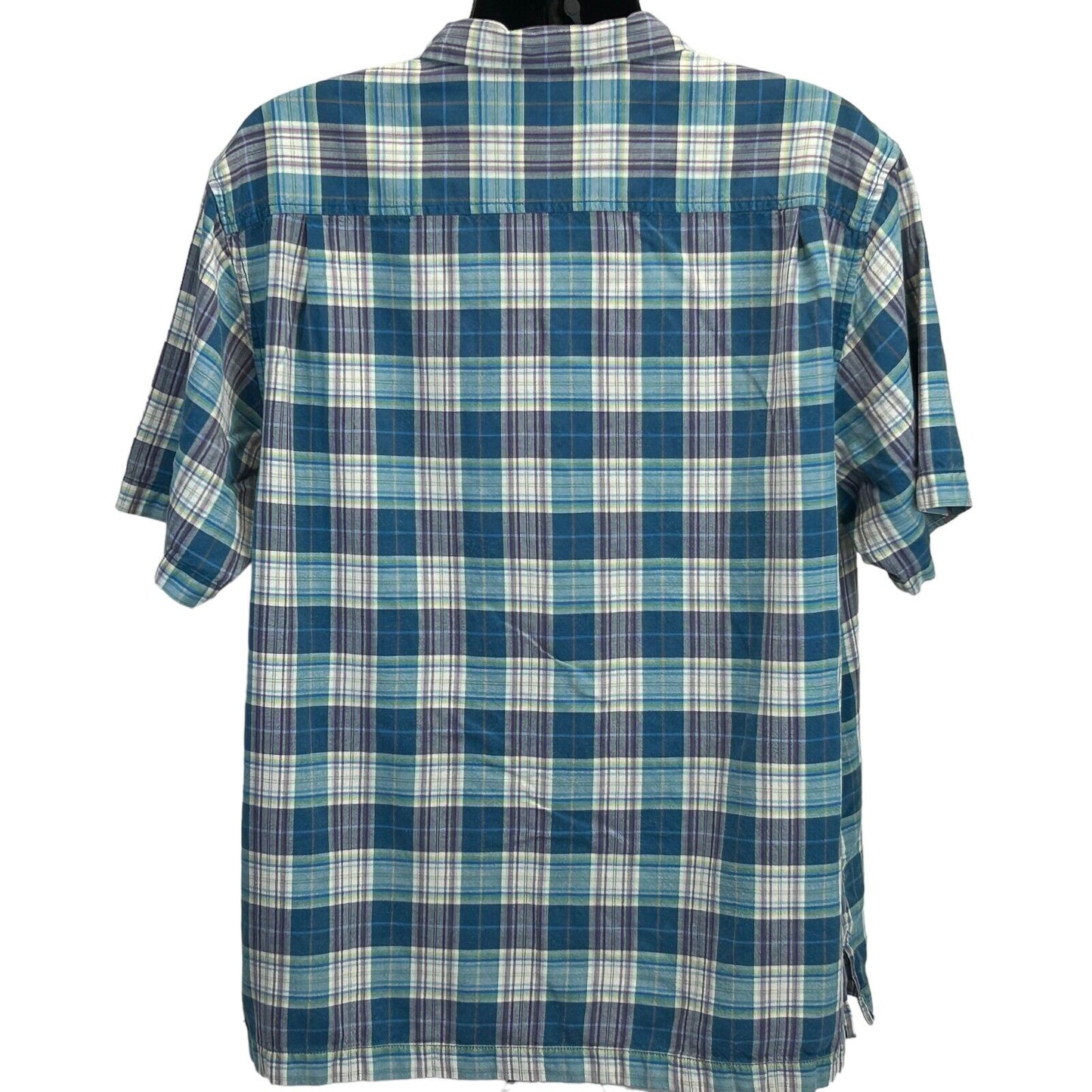 Tommy Bahama Silk Plaid Hawaiian Button Front Camp Shirt Blue Short Sleeve XL