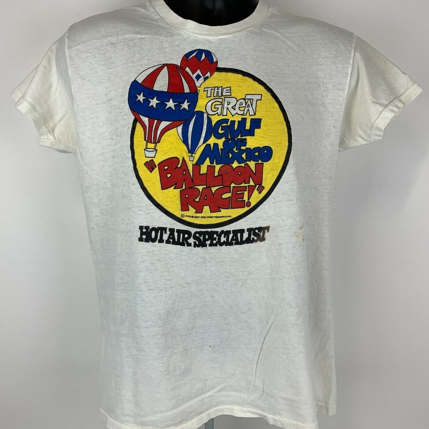 Camiseta vintage de la carrera de globos aerostáticos del Golfo de México, talla mediana, años 70, para hombre, color blanco