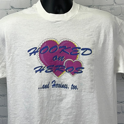 Vintage 90s Heros and Heroines Books T Shirt Bantam Loveswept USA White L Large
