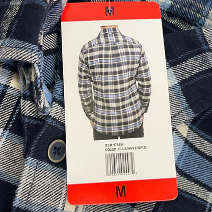 JACHS Brawny Flannel Button Front Shirt Western Cowboy SS Blue Plaid M Medium