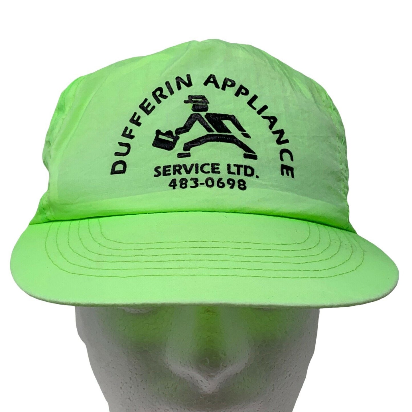 Gorra de béisbol con visera ajustable verde neón de Dufferin Appliance Service Inc., estilo años 90