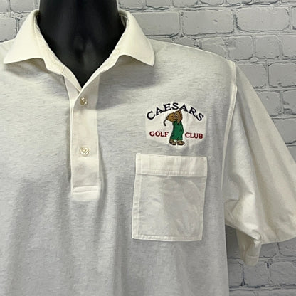 White Caesars Golf Polo with embroidered logo and front pocket, size medium, front view