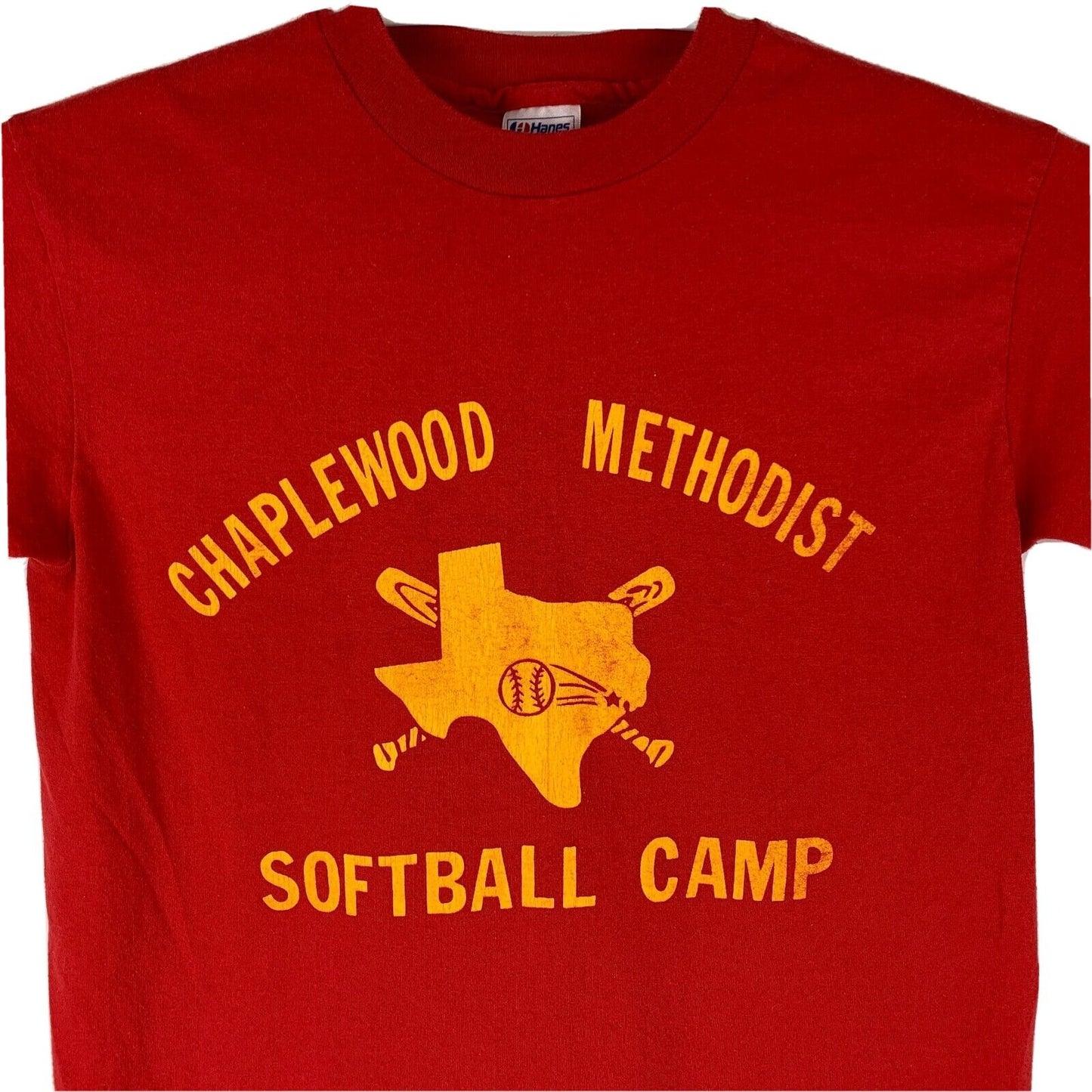 Camiseta vintage de campamento de softbol de Chapelwood Methodist, talla pequeña, para hombre, de Houston, Texas, color rojo