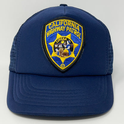 Navy blue California Highway Patrol Hat with front patch logo and mesh back for ventilation