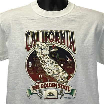 Anvil California T-Shirt in white featuring a vintage map design with state symbols, front view