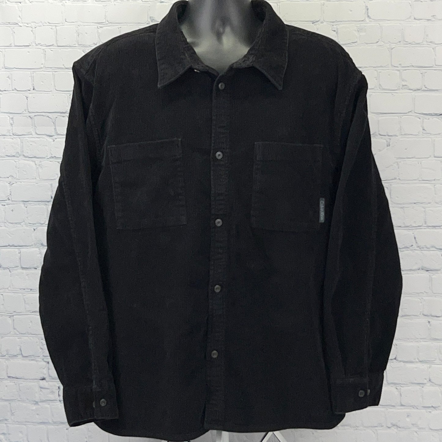 Calvin Klein Jeans Black Button-Up Long Sleeve Shirt with Two Front Pockets and Logo Detail
