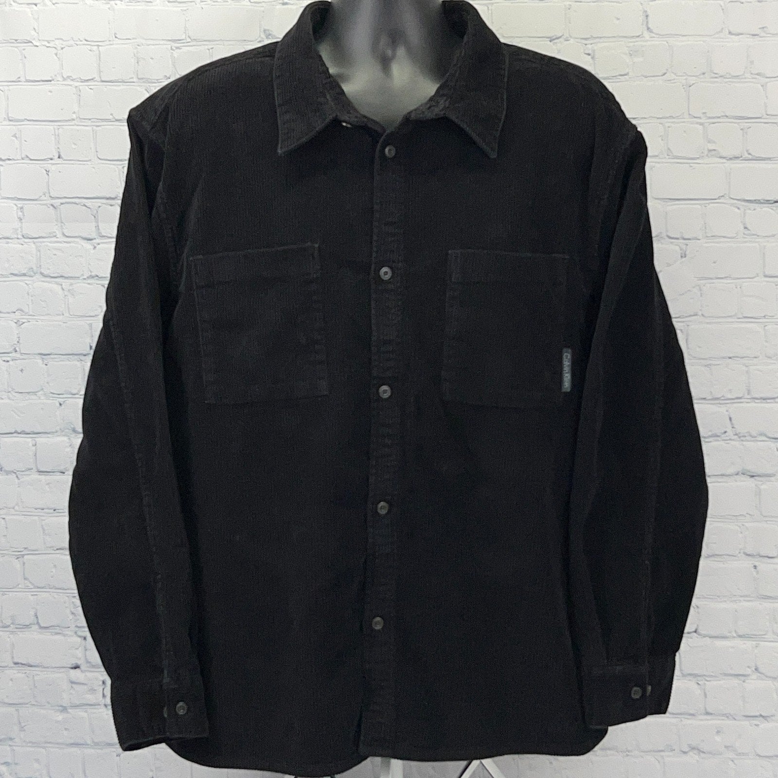 Calvin Klein Jeans Black Button-Up Long Sleeve Shirt with Two Front Pockets and Logo Detail