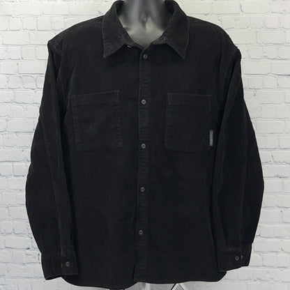 Calvin Klein Jeans Black Button-Up Long Sleeve Shirt with Two Front Pockets and Logo Detail