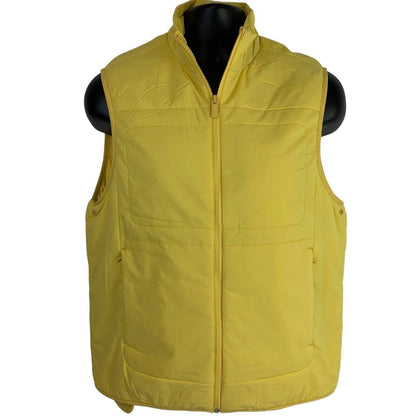 Calvin Klein Yellow Puffer Vest in Large, Front View with Zipper and Side Pockets