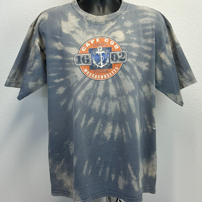 Cape Cod tie-dye T-shirt in gray with a front graphic featuring an anchor and '1620 02 Massachusetts'