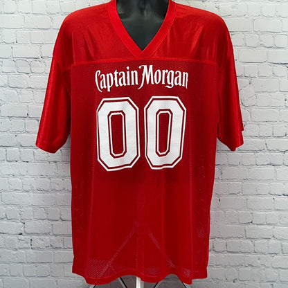 Captain Morgan Red Mesh Jersey with Bold 00 Design, Perfect for Casual Wear or Collectors