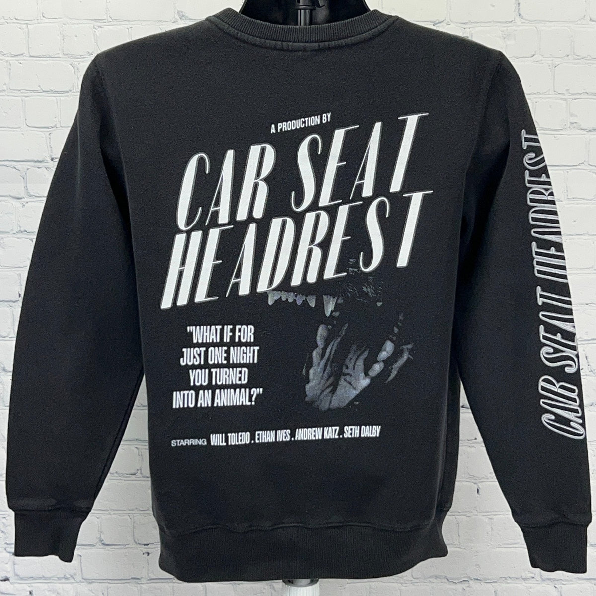 Unbranded black sweatshirt featuring Car Seat Headrest graphic design and vintage style