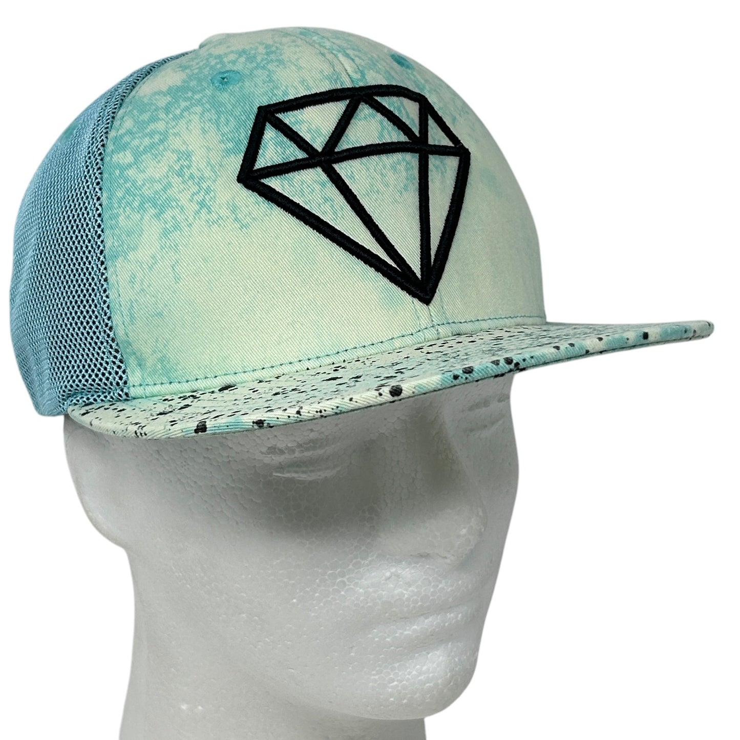 Front view of Carbon Elements Hat in blue with diamond logo and mesh back for casual style