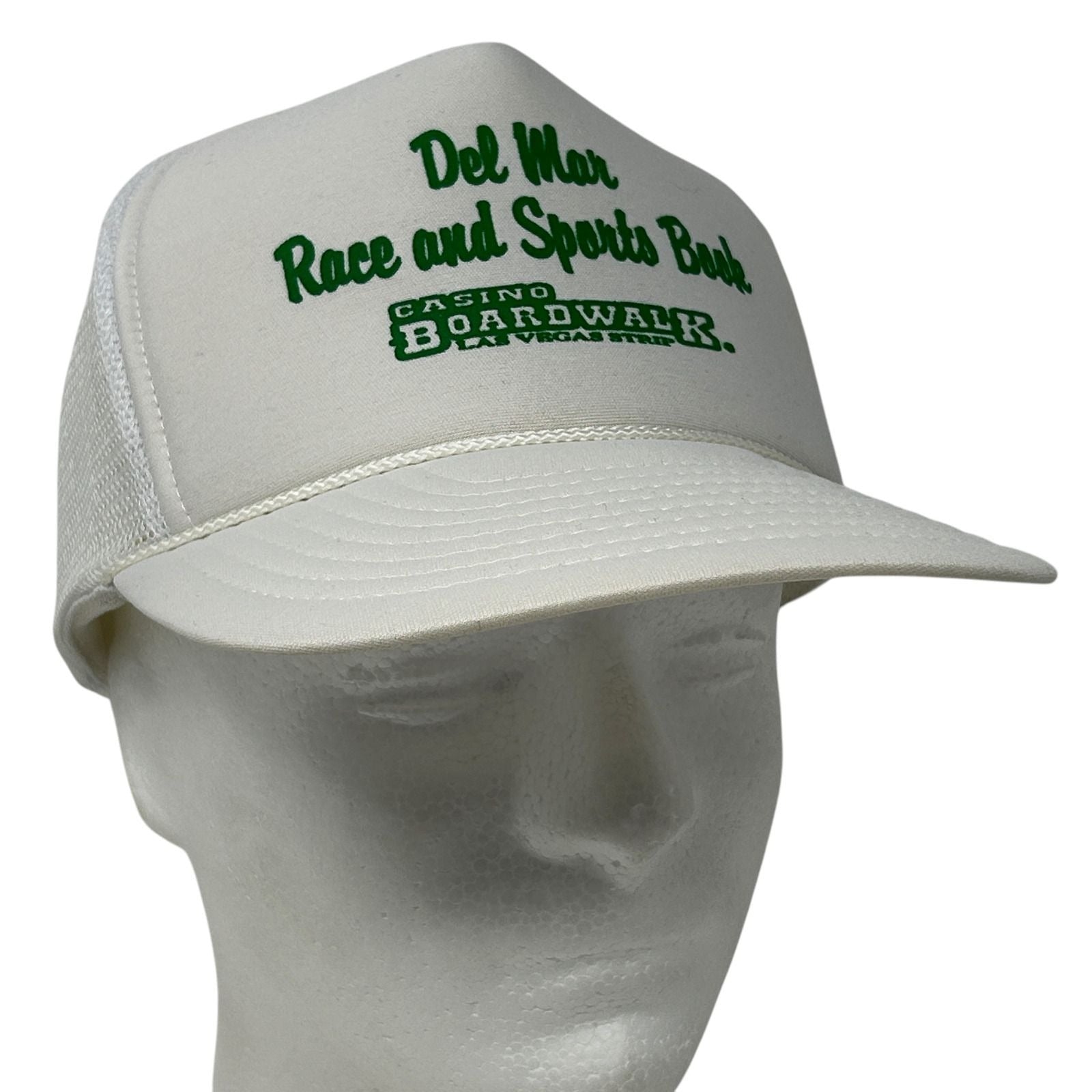 White Del Mar Race Sportsbook Hat with Green Logo and Adjustable Snapback for Men and Women