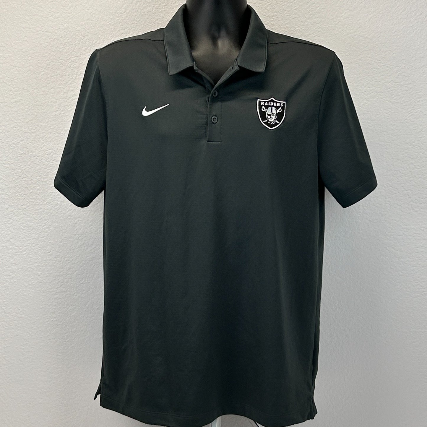 Las Vegas Raiders Polo Shirt Gray NFL Short Sleeve Nike Dri Fit Mens L Large