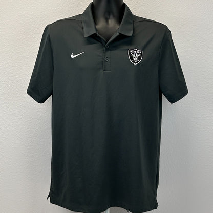 Las Vegas Raiders Polo Shirt Gray NFL Short Sleeve Nike Dri Fit Mens L Large