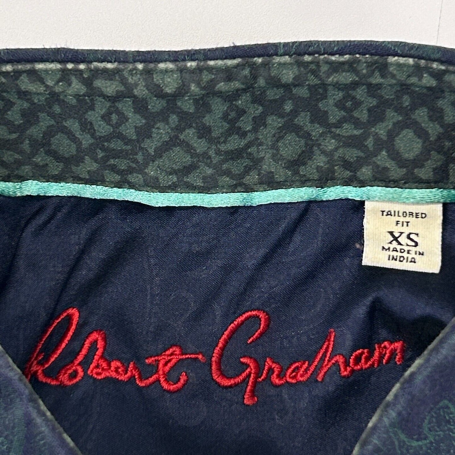 Robert Graham Button Front Shirt XS X-Small Blue Flip Cuffs Floral Paisley