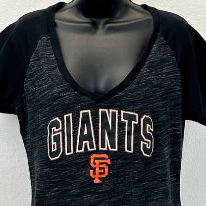 San Francisco SF Giants Womens T Shirt New Era MLB V Neck Black Tee XL X-Large