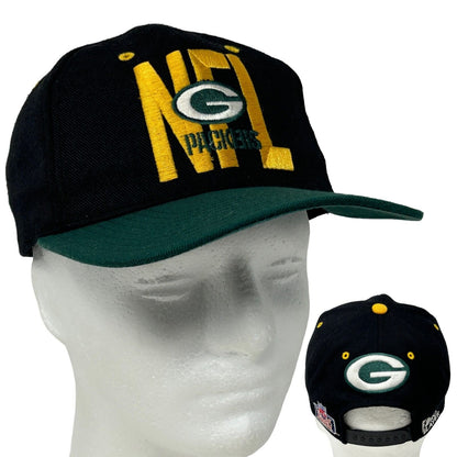 Vintage Green Bay Packers Baseball Hat Cap Black 90s Snapback NFL Pro Player