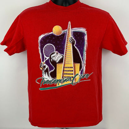 Camiseta vintage de los años 80 del Transamerica Tennis Open, talla mediana, San Francisco, EE. UU., para hombre, color rojo