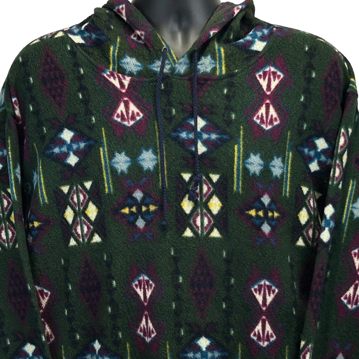 Santana Aztec Vintage 90s Fleece Hoodie Large Southwestern Tribal Mens Green