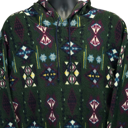 Sudadera con capucha de vellón Santana Aztec Vintage de los años 90, estilo tribal del suroeste, para hombre, color verde