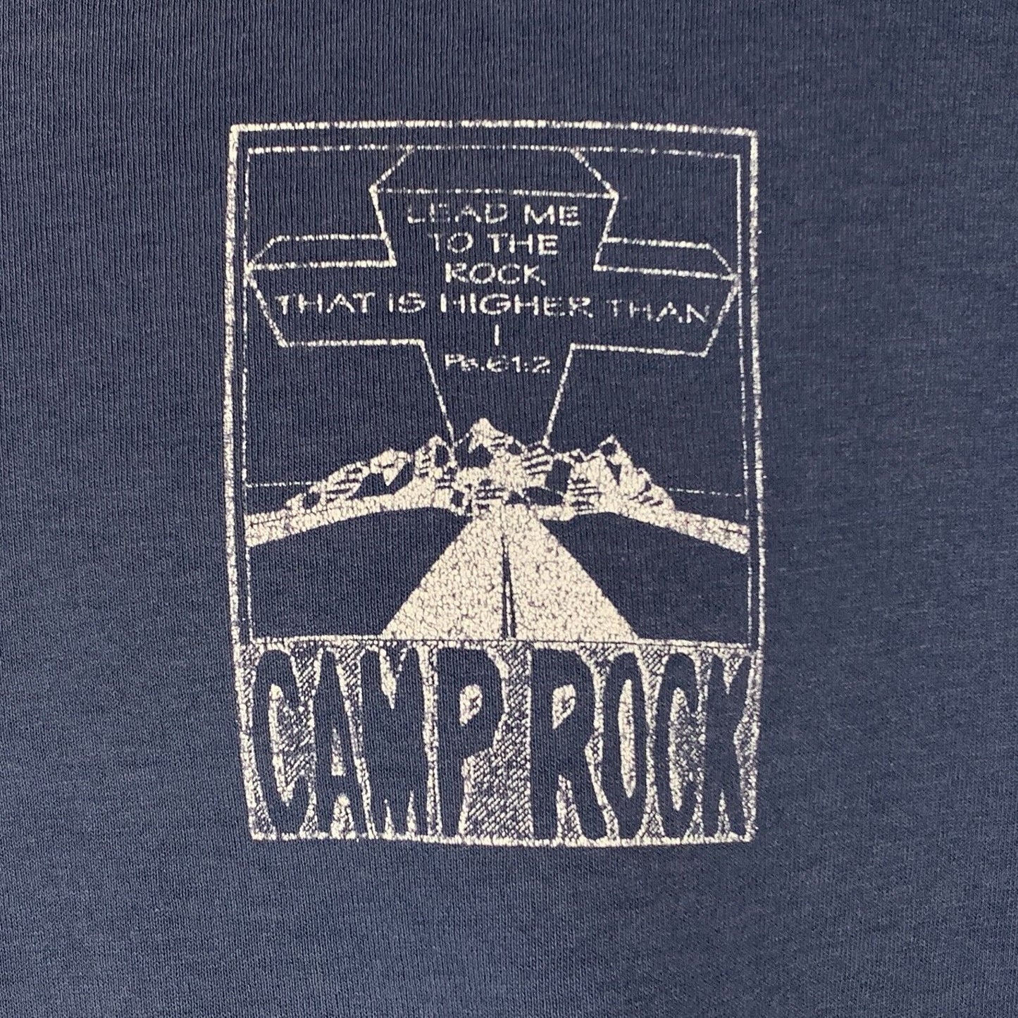 Camp Rock Jesus Christ T Shirt X-Large Christian Cross Religious Tee Mens Blue