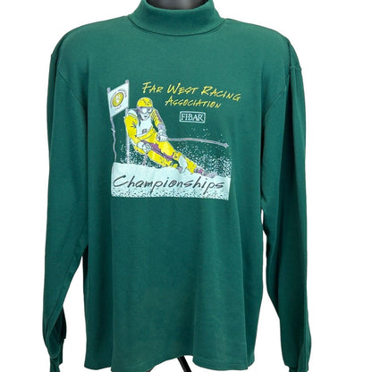 Far West Racing Association Skiing Vintage T Shirt X-Large 90s Skier Mens Green