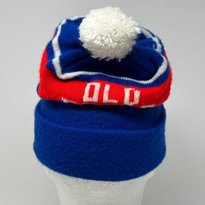 Vintage Old Style Beer Cuffed Pom Pom Beanie Toque Winter Hat Blue Breweriana