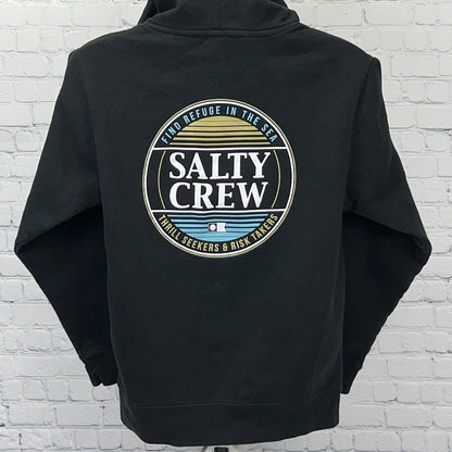 Salty Crew Hoodie S Small Black Pullover Sweatshirt Fishing Surf Graphic Logo