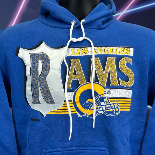 Vintage Los Angeles LA Rams Hoodie Mens Medium Blue Hooded Sweatshirt NFL USA