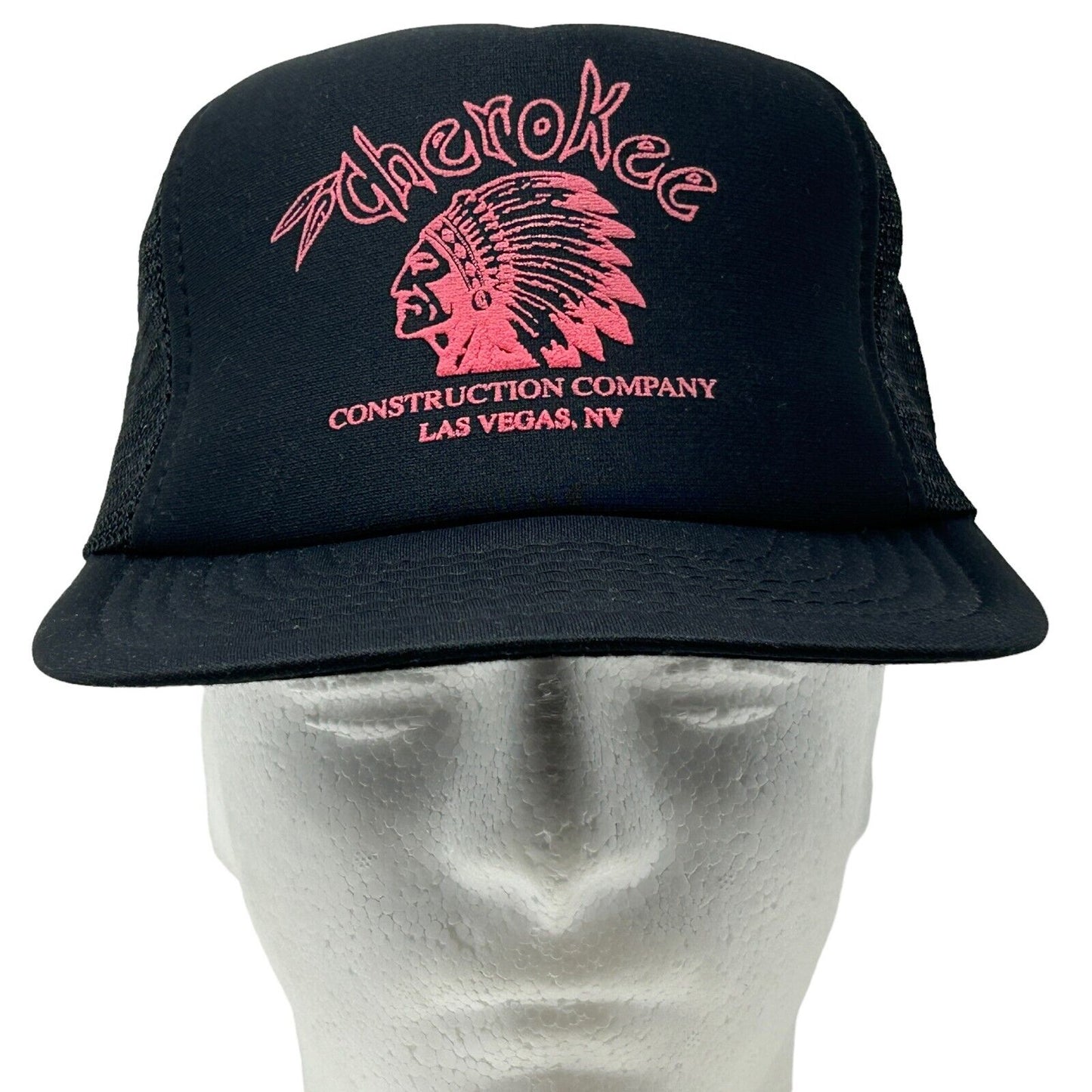 Cherokee Construction Trucker Hat Vintage 90s Black Las Vegas Baseball Cap