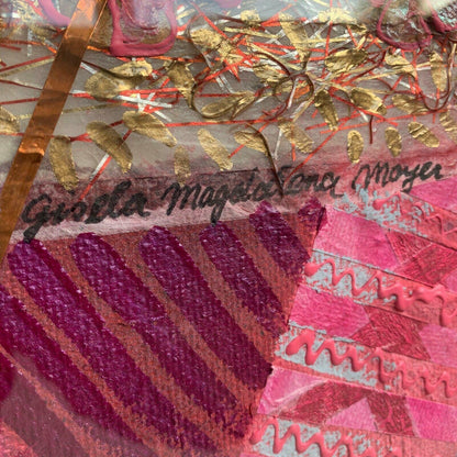Gisela Magdalena Moyer Mixed Media Art Assemblage Under Plexiglass Pink 54"x47"